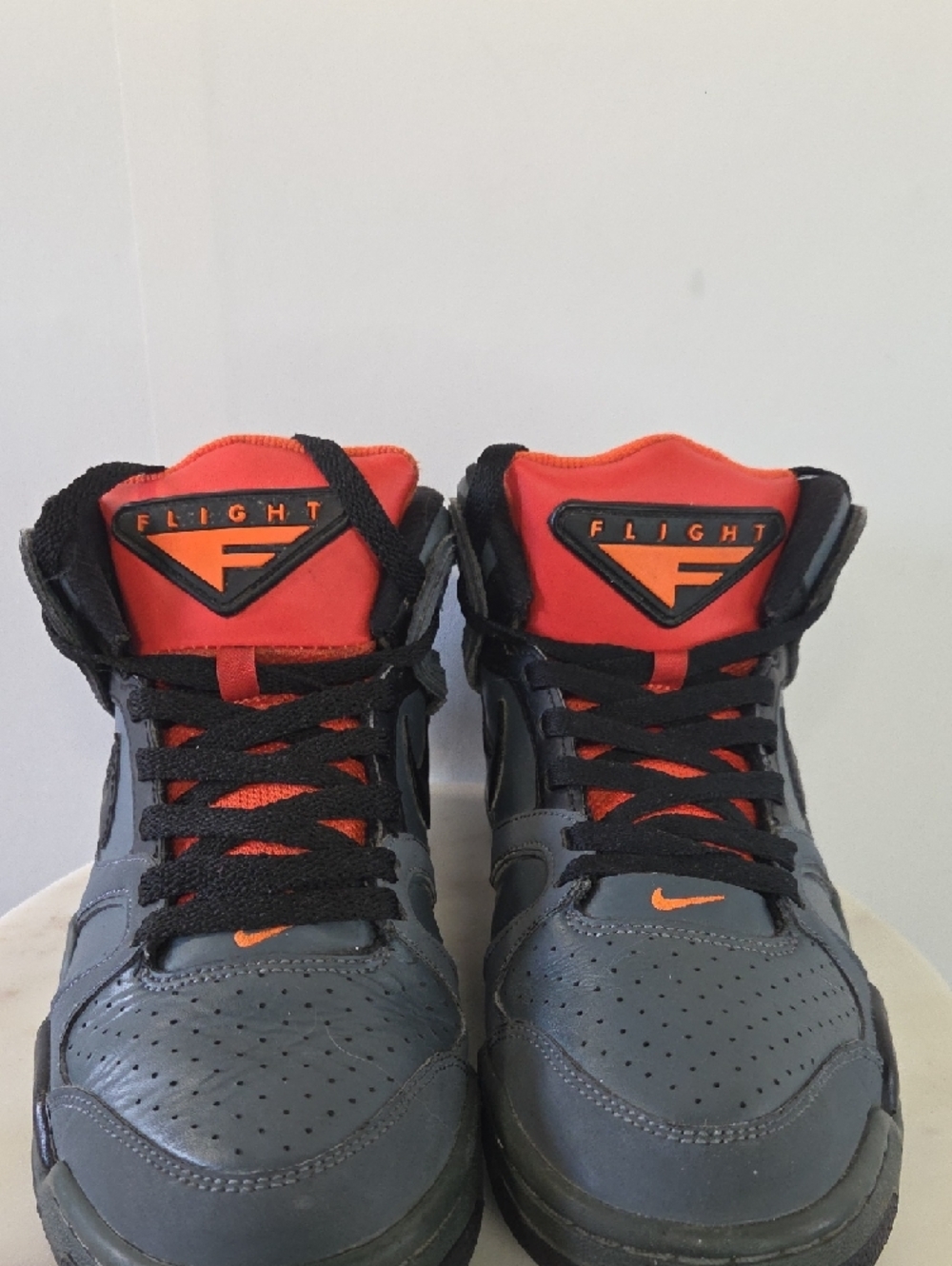 Nike Grey & Orange High-Top Flight Sneakers Size 9 - Picture 2 of 5